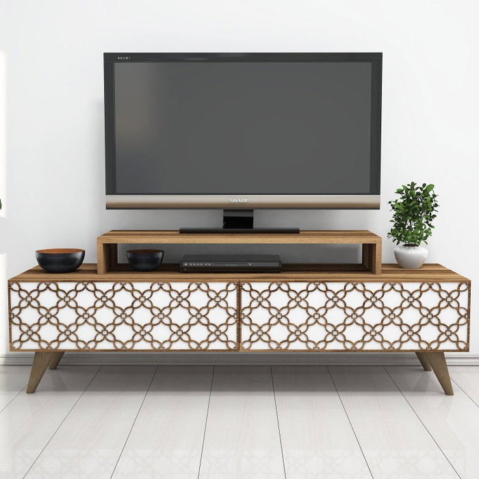 Hanah Home Soporte TV moderno y elegante, Nogal y Blanco, Ancho 140 cm